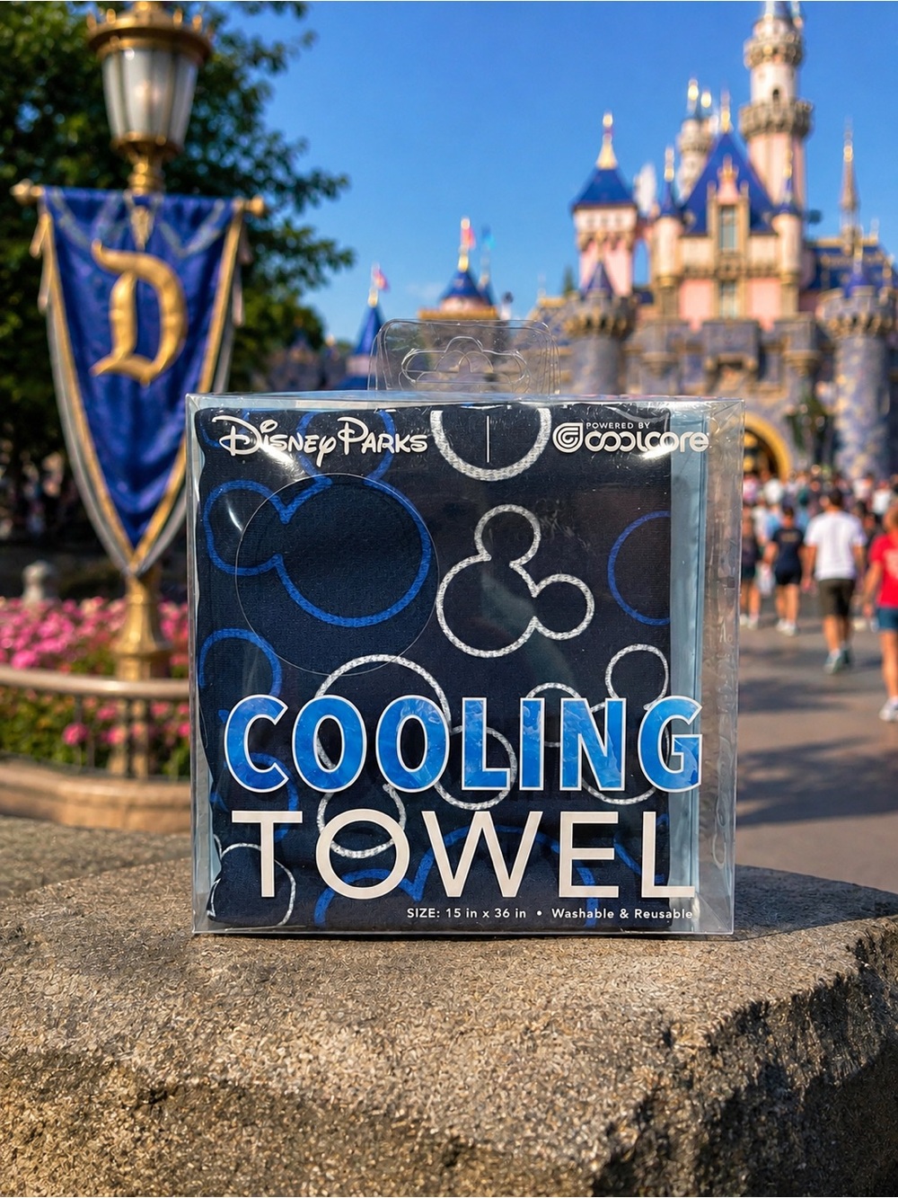 Disney Parks Coolcore Mickey Icon Cooling Towel 15” x 36” Blue NWT